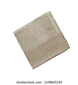 Square Linen Napkin Isolated Over A White Background With Clipping Path Included. Image Shot From Overhead.