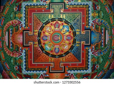 Square Mandala On The Ceiling Of A Tibetan Monastery