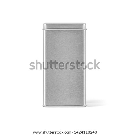 Square metal tin can box with lid isolated on white background. Packaging template mockup collection. Stand-up Front side view package.