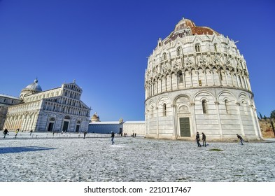 Square Of Miracles With Snow In Winter, Pisa, Italy.