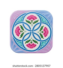 Square pastel coaster with interlocking circles and pink flower pattern