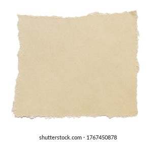 Square Piece Of Paper With Torn Edges Isolated On White Background. Ripped Brown Paper Texture