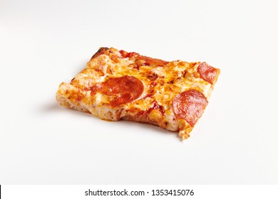 Square Piece Of Pepperoni Pizza. Slice Of Pizza With Sausage. 
