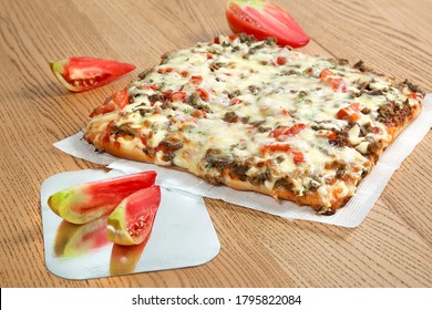 Square Pizza With Tomato Slices.