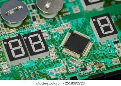 Square processor on board with digital numbers.
