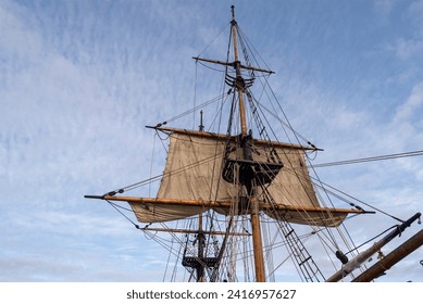 Square rigged sail  mast spas and rigging on traditional sailing ship - Powered by Shutterstock