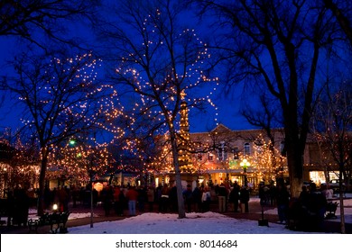 The Square In Santa Fe At Christmas Time.