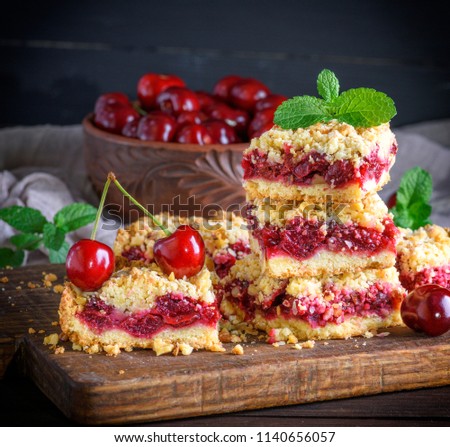 Similar – Image, Stock Photo pile of baked cake with cherry