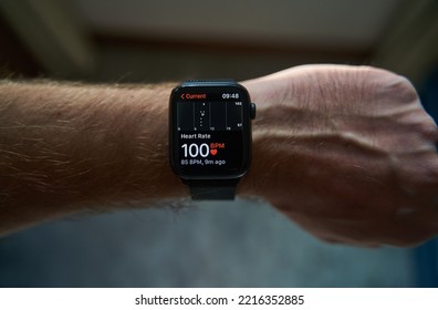 A square smartwatch on a man's hand close up. Heart rate measurement on watch. High quality photo - Powered by Shutterstock