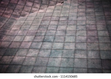 The Square Squishy Floor Mats Inside This Building Show The Wear And Tear Of Millions Of Shuffling Feet Passing Through. The Floor Has An Unusual Shape And Color As It Rises To The Left Corner. 