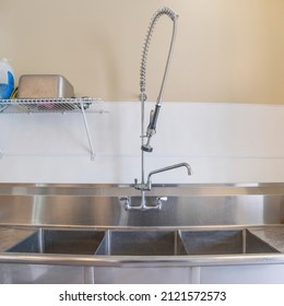 Square Stainless Kitchen Sink With Pull Out Spring Faucet And Side Sprayer