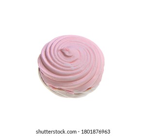 Square Still Life Of Beauty One Pink Marshmellow - Zephyr On White Background, Isolated, Food Minimalism Concept