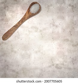 square stylish old textured paper background with a wooden spoon full of seasalt