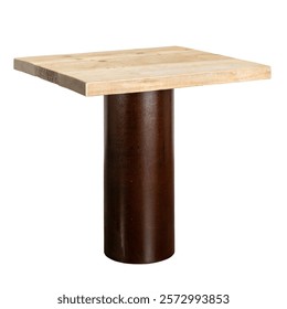square table with rough board top and metal tube leg. isolated white background