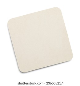 Square White Drink Coaster With Copy Space Isolated On White Background.