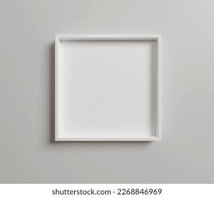 Square White Floating Frame Mockup. Minimalistic White Floater Frame Mockup Square . White Float Frame with Empty Space for Art Mockup. 3D Render.