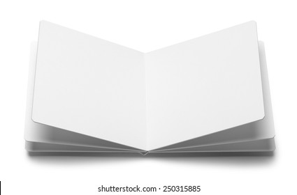 Square White Open Board Book With Copy Space Isolated On White Background.