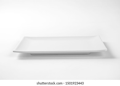 Square White Plate On White Background.