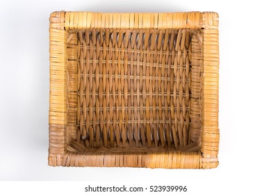 Square Wicker Basket Isolated On White Top View