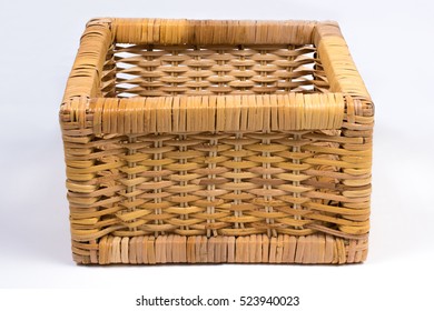 Square Wicker Basket Isolated On White Front Angled View