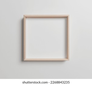 Square Wood Floating Frame Mockup. Minimalistic Square Wood Floater Frame Mockup. Wood Float Frame with Empty Space for Art Mockup. 3D Render.