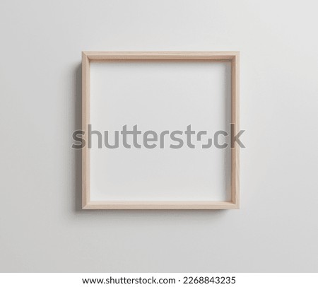 Square Wood Floating Frame Mockup. Minimalistic Square Wood Floater Frame Mockup. Wood Float Frame with Empty Space for Art Mockup. 3D Render.