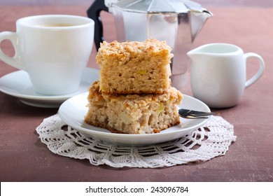 Squares Of Apple Coffee Cake With Streusel Topping