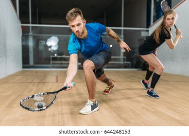 Squash game training, players with rackets - Shutterstock ID 644248153