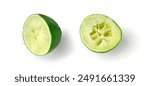 Squeezed lime, squeezing out half green lemon, squeezed lime juice on white background, burnout symbol, making a Cuba Libre cocktail