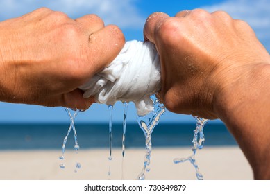 Squeezing of wet cloth.