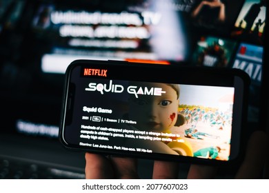 Squid Game Tv Series Logo From Netflix On IPhone. Rostov-on-Don, Russia - November 15 2021