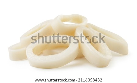 Squid rings heap close-up on a white background. Isolated