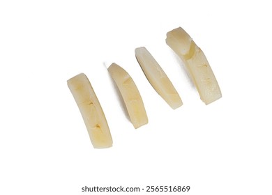 squid strips in high resolution image and isoalted in white with blurry ends 