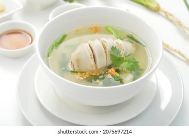 Squids Stuffed Pork Chops Mild Soup, Thai Cuisine.