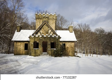 Squire's Castle In Cleveland Area, Ohio. Winter Time.