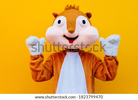 Squirrel character mascot has a message for humanity. Environmental concept about animal rights