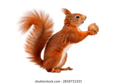 Squirrel Single Red Squirrel Standing Upright Isolated On White Background