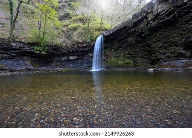 Sqwd Gwaladys Or Ladys Falls Near Pontneddfechan, Brecon Beacons, Wales UK. This Is Now A Popular Wild Swimming Spot.