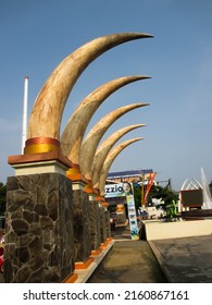 Sragen, Indonesia - May 20, 2022: Elephant Ivory Statues Decorate The City Square.