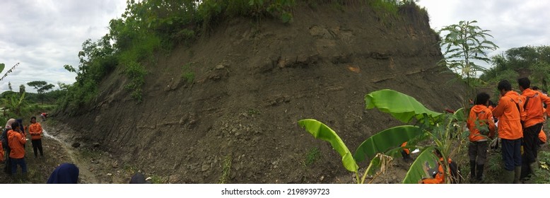 Sragen, Indonesia - October 18th 2017 : A Panoramic Image Of A Sedimentary Rocks Outcrop.