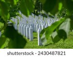 Srebrenica, Bosnia and Herzegovina: Gravestones in Memorial centre Potocari. Cemetery of identified civilians killed in Srebrenica genocide in 1995. Victims graveyard. Graves