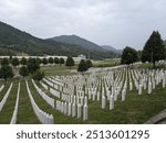 The Srebrenica Genocide Memorial, officially known as the Srebrenica–Potočari Memorial and Cemetery to honour the Victims of the 1995 Genocide. Massacre by Serbian army, killing Muslim Bosnians. 