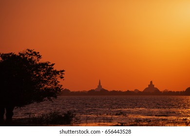 Sri Lanka, Anuradhapura, Evening Sunset View Of The Stupa (Dagobah)