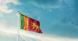 Sri Lanka National Flag Waving In Beautiful Sky.