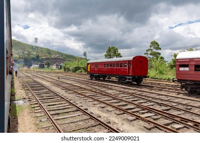 Sri Lanka's railway. Red locomotives at the Ceylon train station.  - Powered by Shutterstock