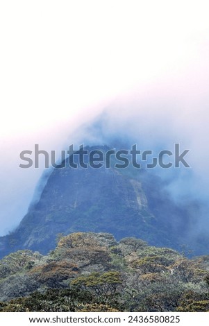 Sri Paadha or Adam's peak from Sandhagala thenna plain. This is one of the lesser known routes to the summit and the peak could be seen shrouded in mist creating a mystic feel in the pilgrim's mind.