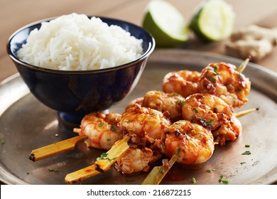 Sri Racha Marinated Prank Skewers With Rice