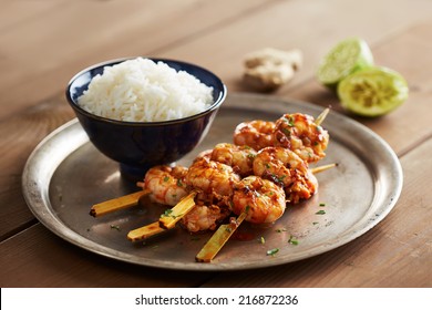 Sri Racha Marinated Prank Skewers With Rice