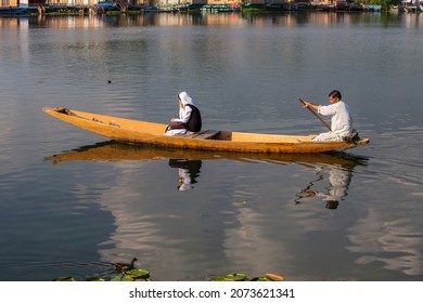 Srinagar, India - july 02, 2015 : Lifestyle in Dal lake, local people use Shikara, a small boat for transportation in the lake of Srinagar, Jammu and Kashmir state, India