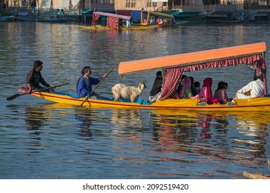 Srinagar, India - june 06, 2015 : Lifestyle in Dal lake, local people use Shikara, a small boat for transportation in the lake of Srinagar, Jammu and Kashmir state, India